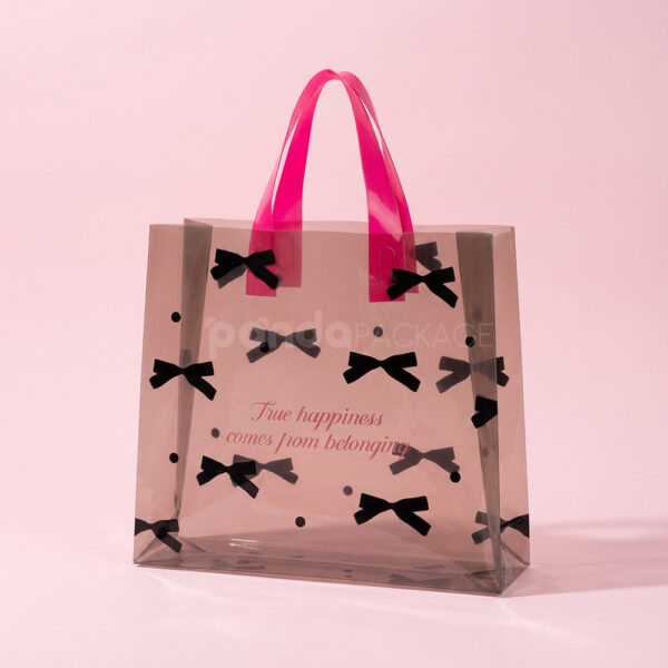 Two-Tone Transparent Plastic Shopping Bag with Colored Handles