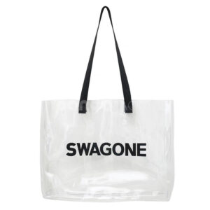 eco-friendly transparent pvc tote bag with wide handles for retail and apparel packaging