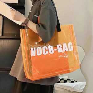 eco-friendly transparent pvc tote bag with wide handles for retail and apparel packaging