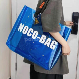 eco-friendly transparent pvc tote bag with wide handles for retail and apparel packaging