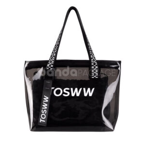 eco-friendly transparent pvc tote bag with wide handles for retail and apparel packaging