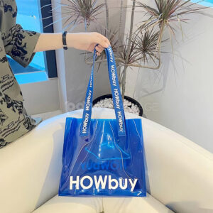 eco-friendly transparent pvc tote bag with wide handles for retail and apparel packaging