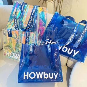 eco-friendly transparent pvc tote bag with wide handles for retail and apparel packaging