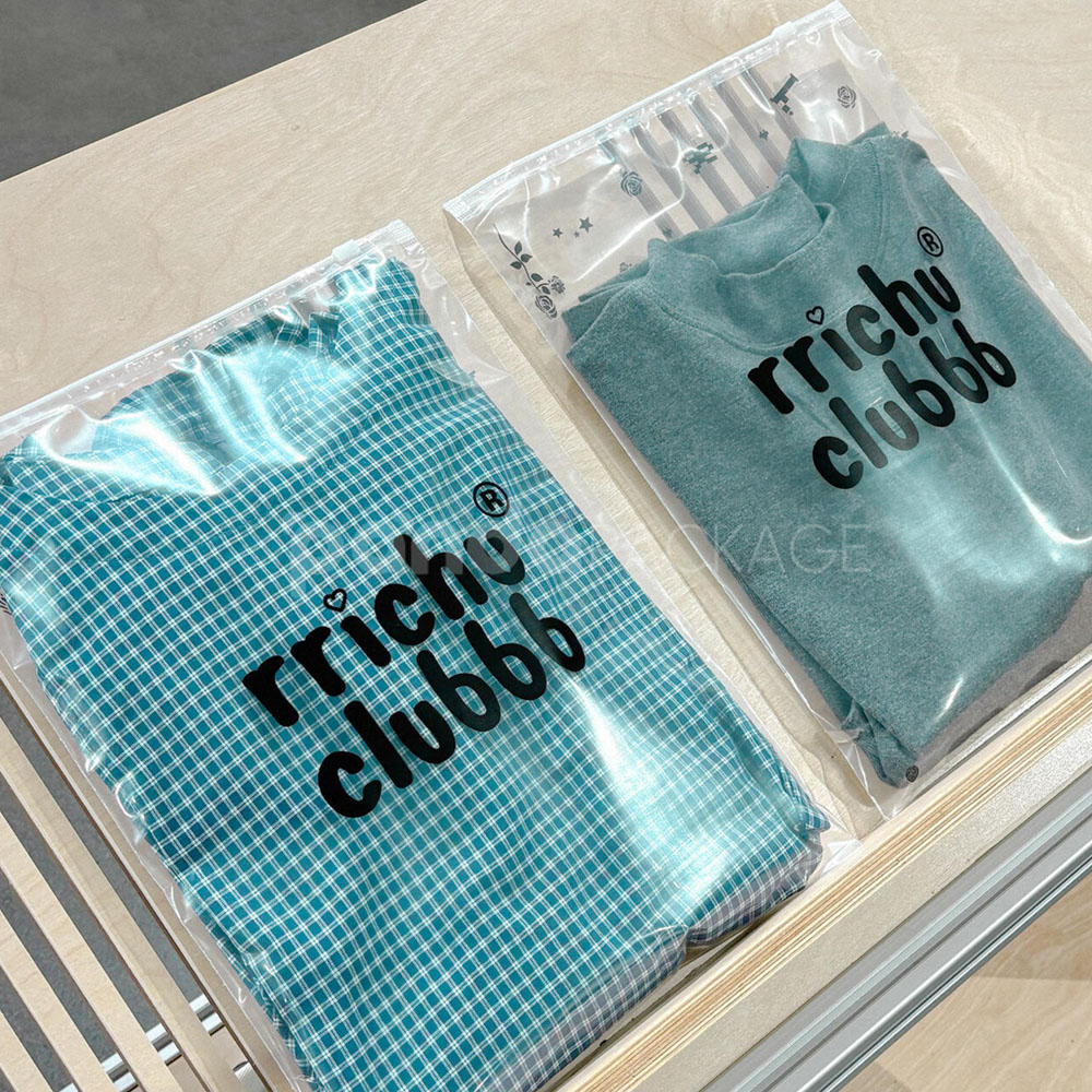 clear zip lock apparel packaging bags for clothing storage and shipping