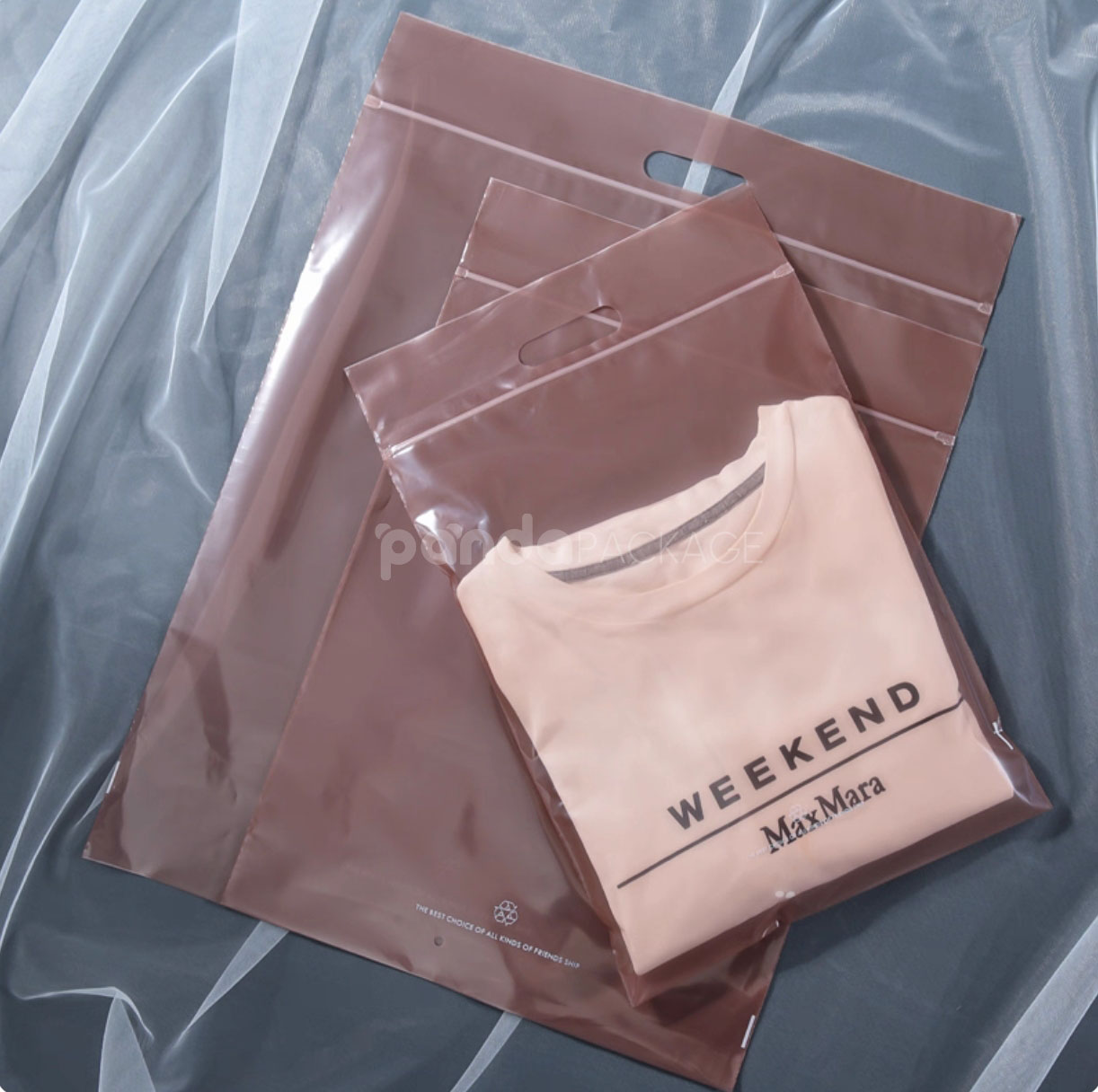 clear handle apparel packaging bags for clothing and retail use