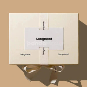 ivory rigid gift box with ribbon and matching paper bag for luxury product packaging