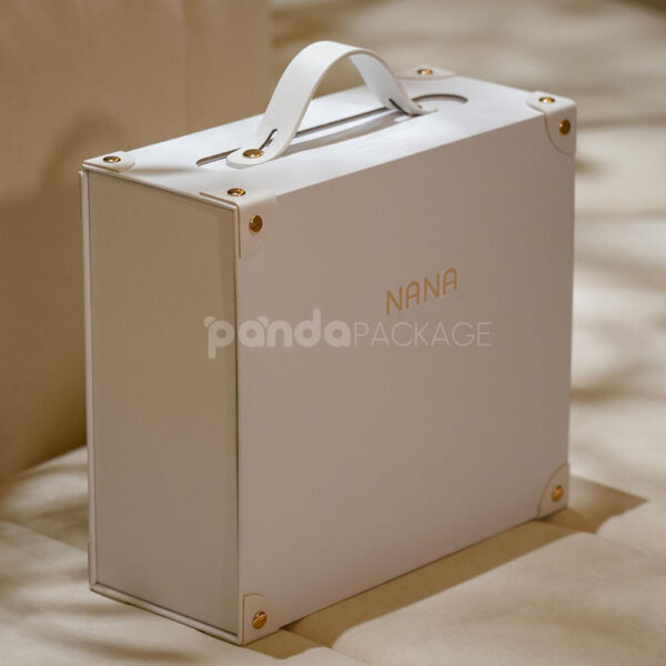 White Magnetic Rigid Gift Box with Leather Handle
