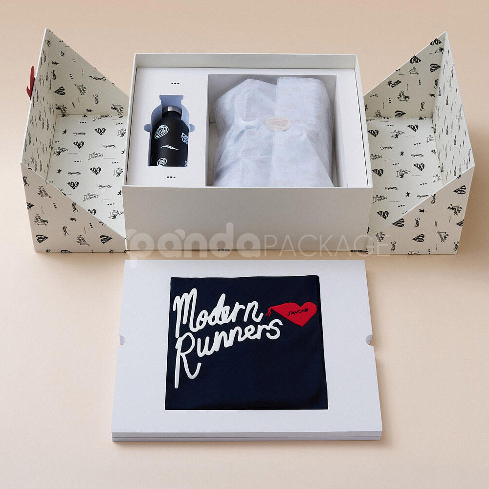 luxury magnetic rigid gift box with double doors and printed design for sneaker packaging