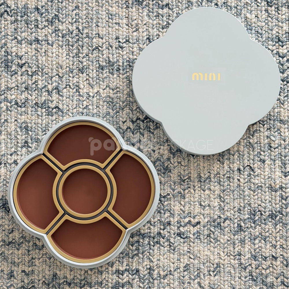 luxury flower shaped rigid box with gold compartment tray for mooncake or chocolate gift packaging