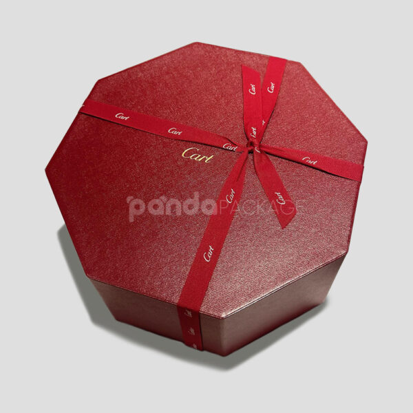Red Octagon Rigid Box with Gold Foil Logo for Premium Gifts