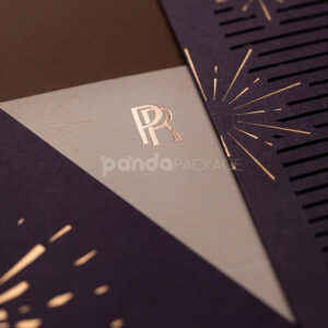 luxury magnetic flip lid rigid box in royal purple with gold foil logo and elegant compartment insert for premium gifts