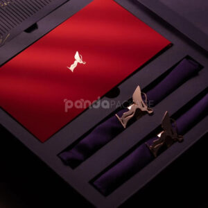 luxury magnetic flip lid rigid box in royal purple with gold foil logo and elegant compartment insert for premium gifts