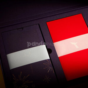 luxury magnetic flip lid rigid box in royal purple with gold foil logo and elegant compartment insert for premium gifts