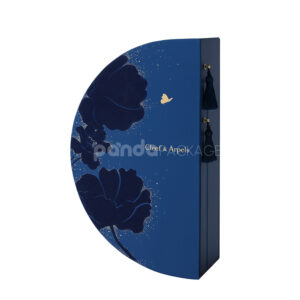 luxury blue half-moon rigid gift box with drawer for premium food and festive packaging