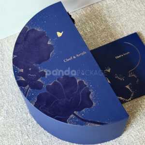 luxury blue half-moon rigid gift box with drawer for premium food and festive packaging