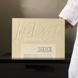 eco-friendly flip-top paperboard box for sustainable cosmetic packaging with blind box concept and embossed details