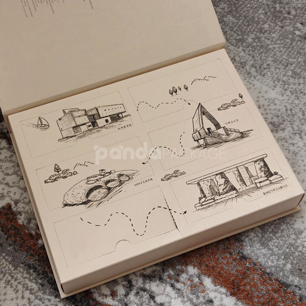 eco-friendly flip-top paperboard box for sustainable cosmetic packaging with blind box concept and embossed details