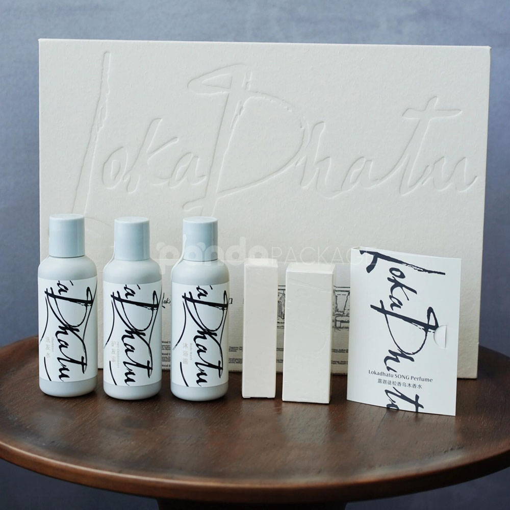eco-friendly flip-top paperboard box for sustainable cosmetic packaging with blind box concept and embossed details