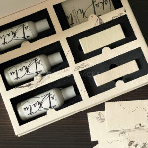 eco-friendly flip-top paperboard box for sustainable cosmetic packaging with blind box concept and embossed details