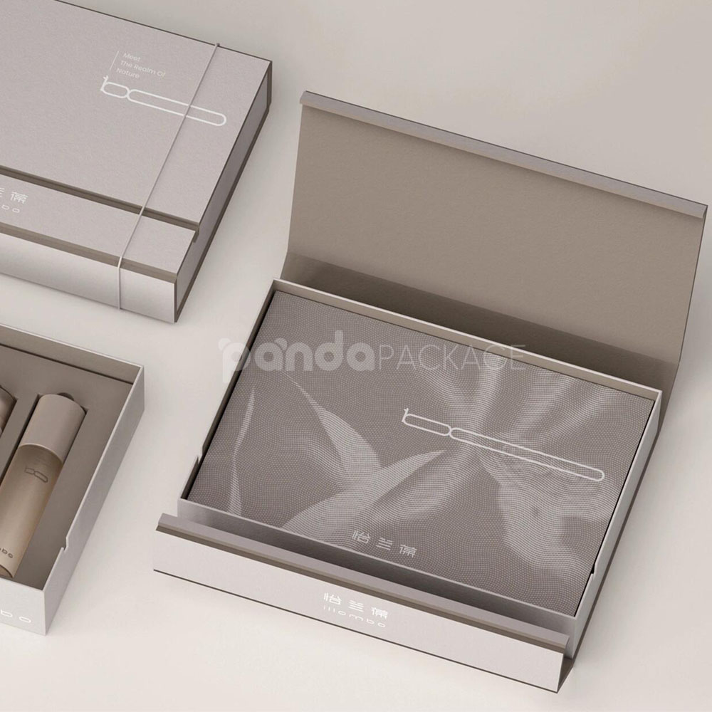 luxury collapsible rigid box with flip lid and recyclable grey paperboard for cosmetic packaging