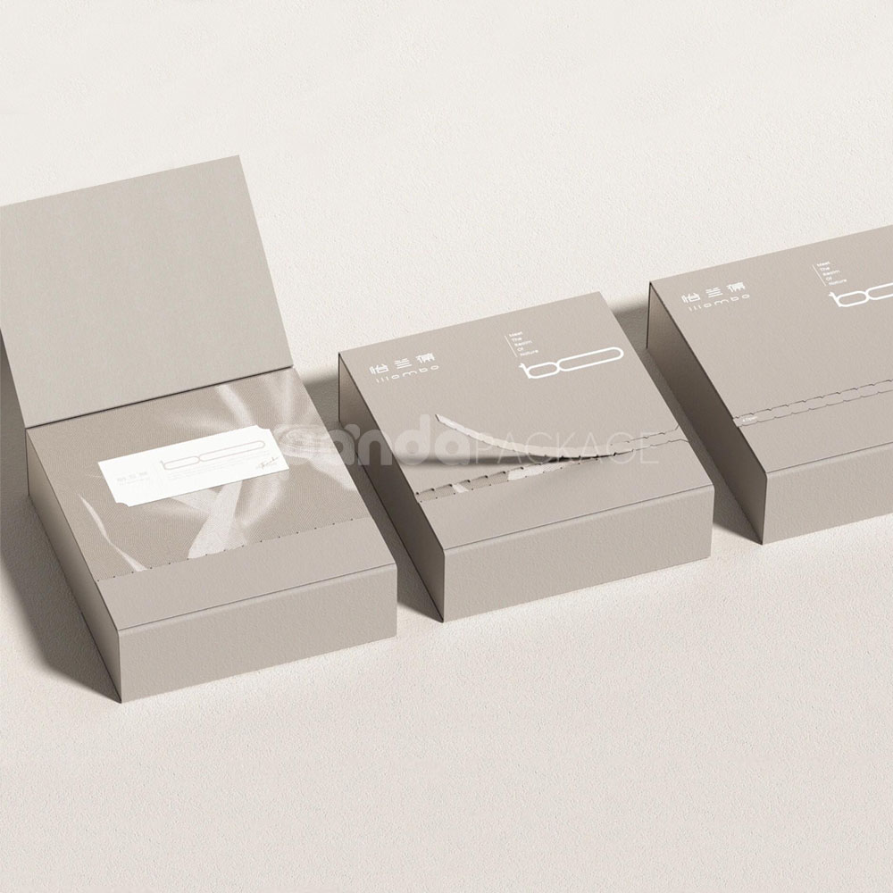 luxury collapsible rigid box with flip lid and recyclable grey paperboard for cosmetic packaging