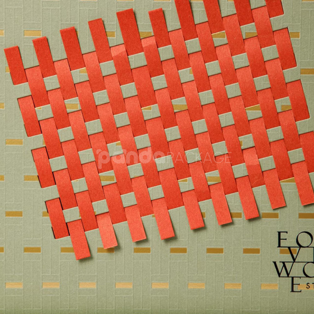 luxury rigid cosmetic gift box with woven texture design and gold foil stamping for makeup packaging