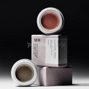 sustainable minimalist cosmetic packaging box made from recyclable paperboard with embossed typography and natural color finish
