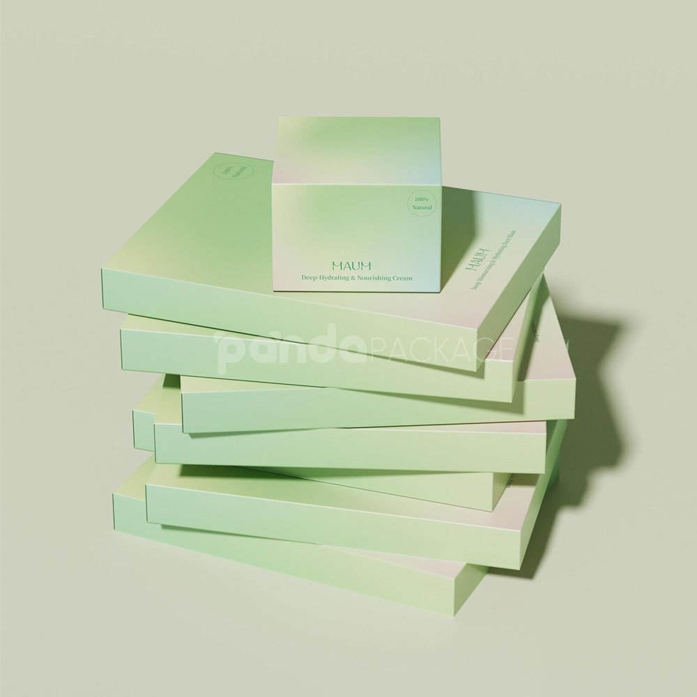 eco-friendly skincare paper gift box with green gradient finish and fabric handle design