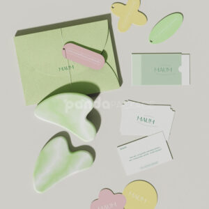 eco-friendly skincare paper gift box with green gradient finish and fabric handle design
