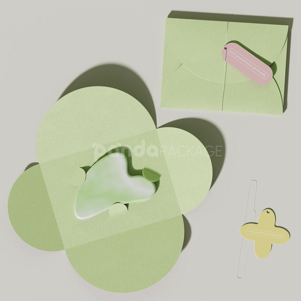 eco-friendly skincare paper gift box with green gradient finish and fabric handle design