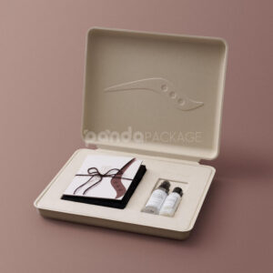 biodegradable molded pulp cosmetic box with hinged lid and custom insert for sustainable skincare gift packaging