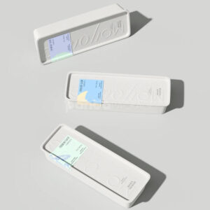 biodegradable white molded pulp box with embossed logo for sustainable skincare and bath product packaging