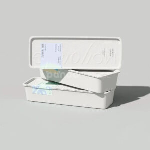 biodegradable white molded pulp box with embossed logo for sustainable skincare and bath product packaging