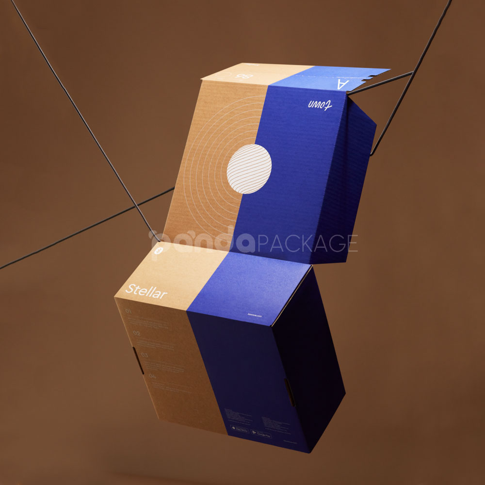 two-tone corrugated cardboard mailer box with easy-open tear strip for electronics packaging