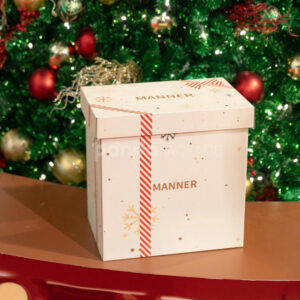 rigid cardboard box with lid and handle cutouts for coffee and gift packaging
