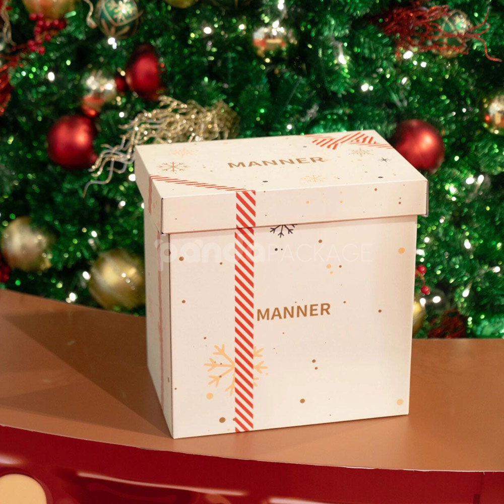 rigid cardboard box with lid and handle cutouts for coffee and gift packaging