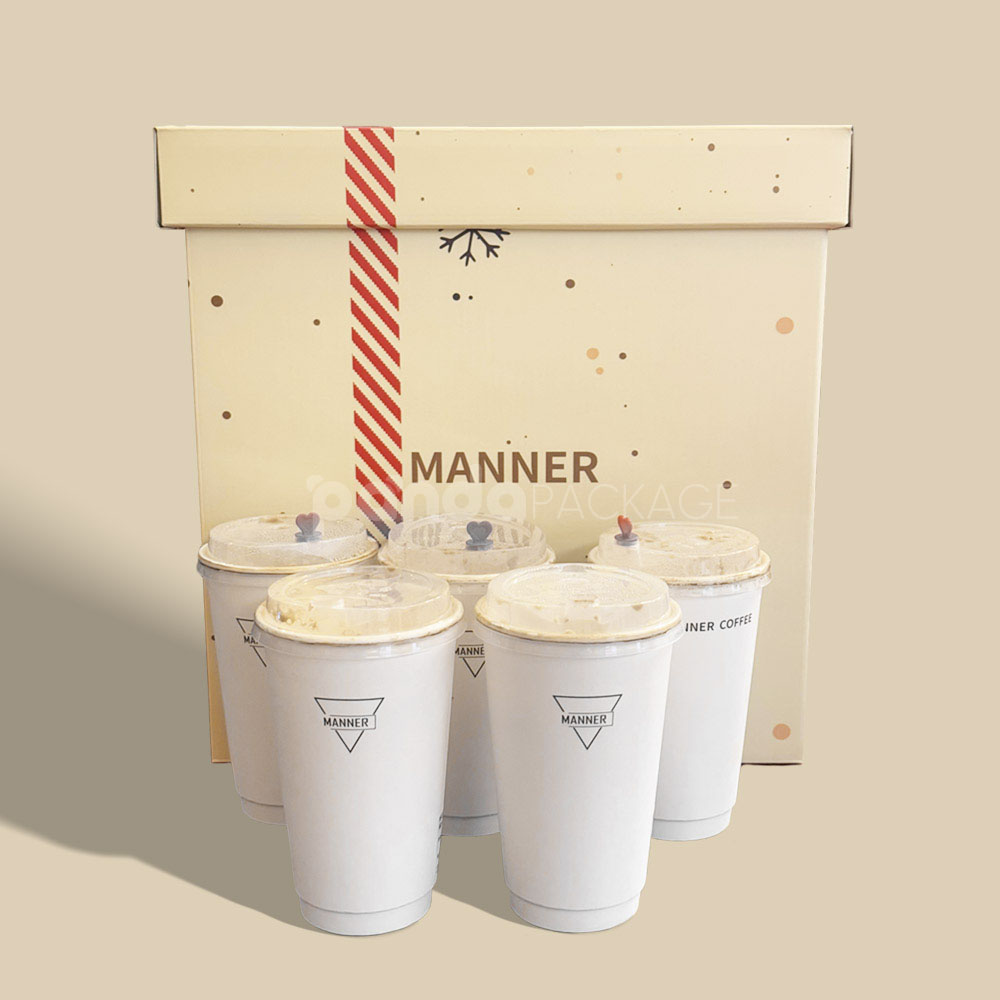 rigid cardboard box with lid and handle cutouts for coffee and gift packaging
