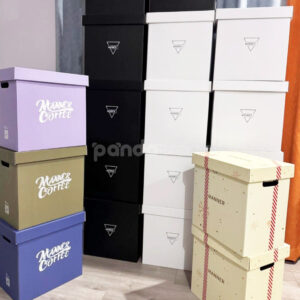 rigid cardboard box with lid and handle cutouts for coffee and gift packaging