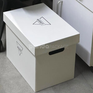 rigid cardboard box with lid and handle cutouts for coffee and gift packaging