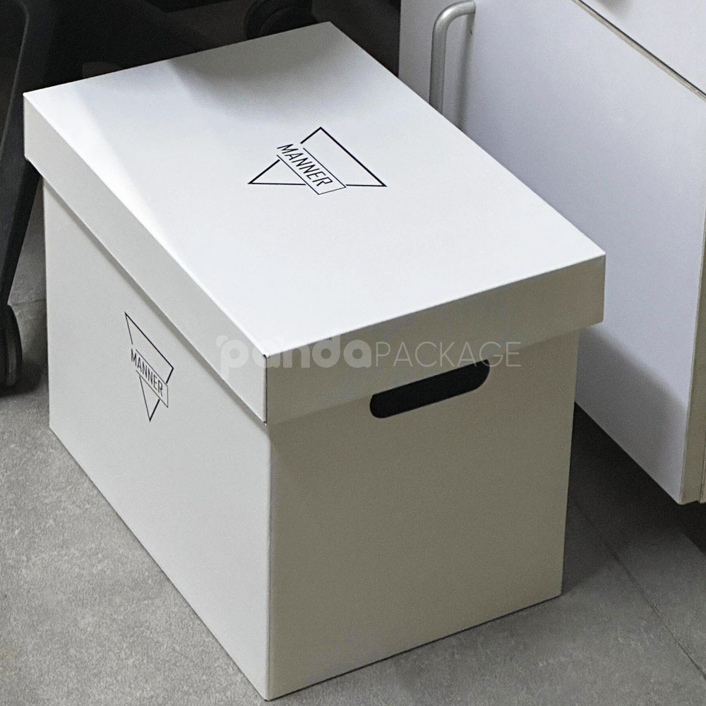 rigid cardboard box with lid and handle cutouts for coffee and gift packaging