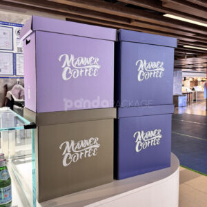rigid cardboard box with lid and handle cutouts for coffee and gift packaging