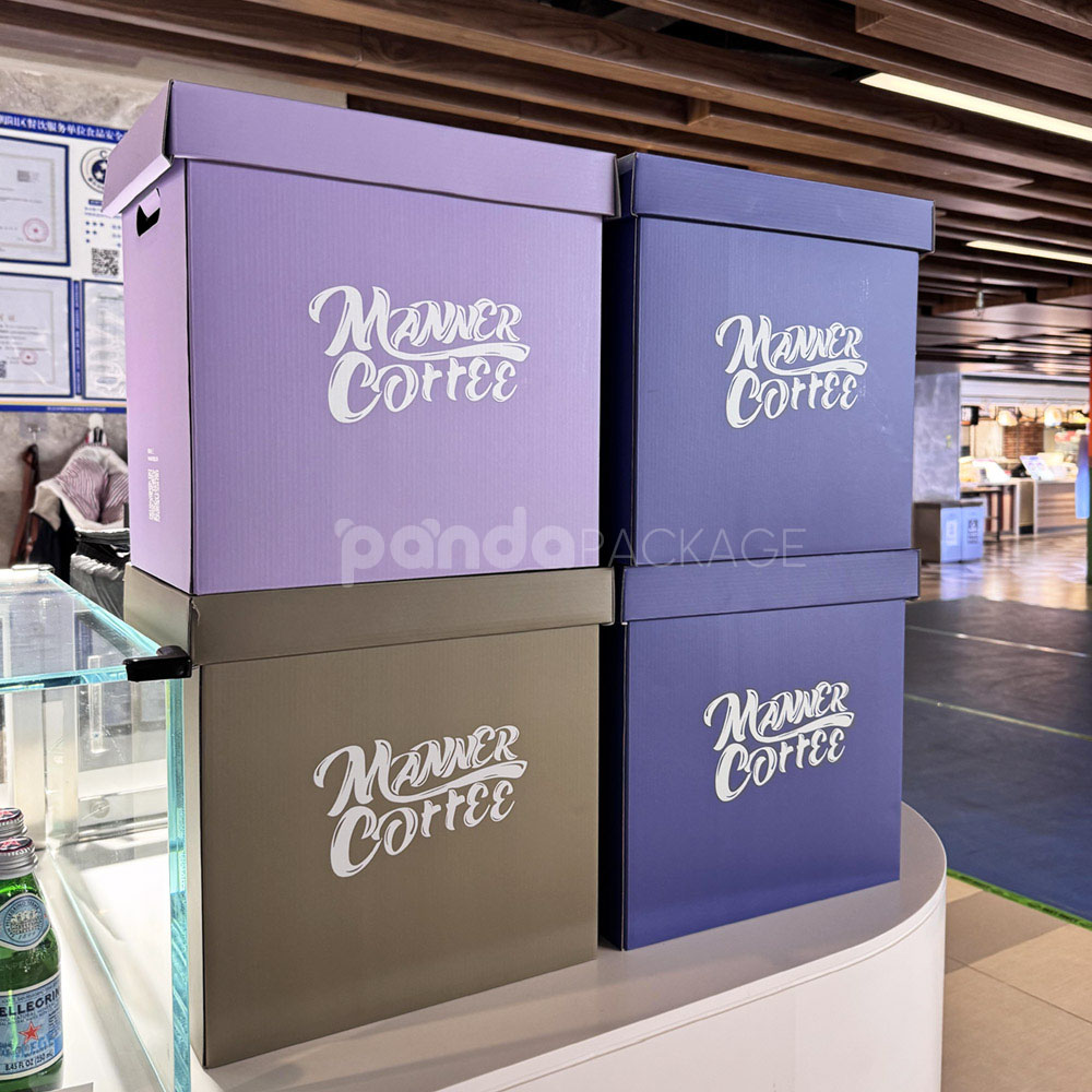 rigid cardboard box with lid and handle cutouts for coffee and gift packaging