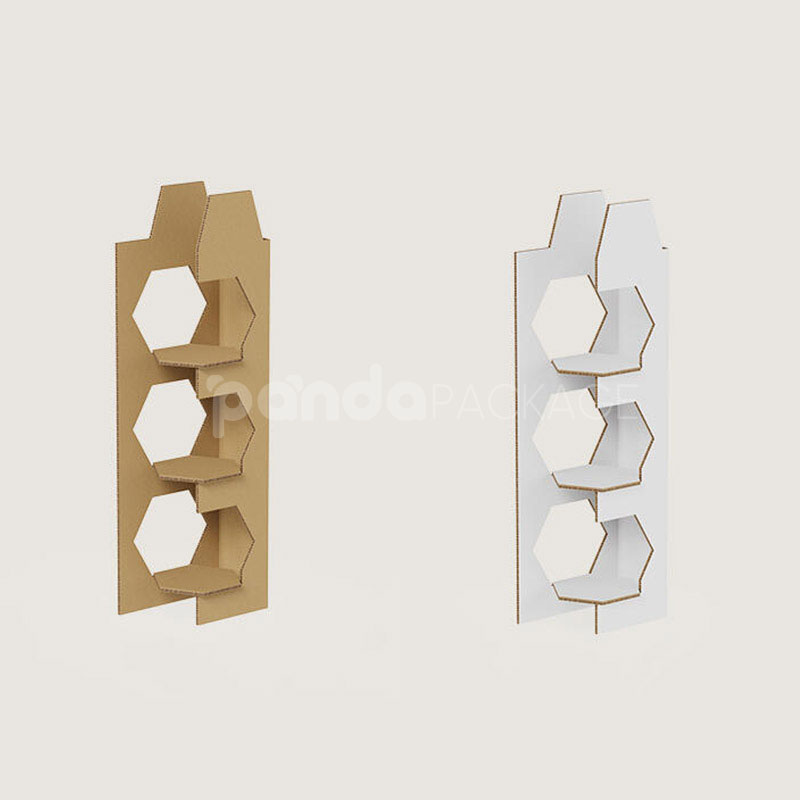 modular corrugated cardboard display stand with hexagonal shelves for retail