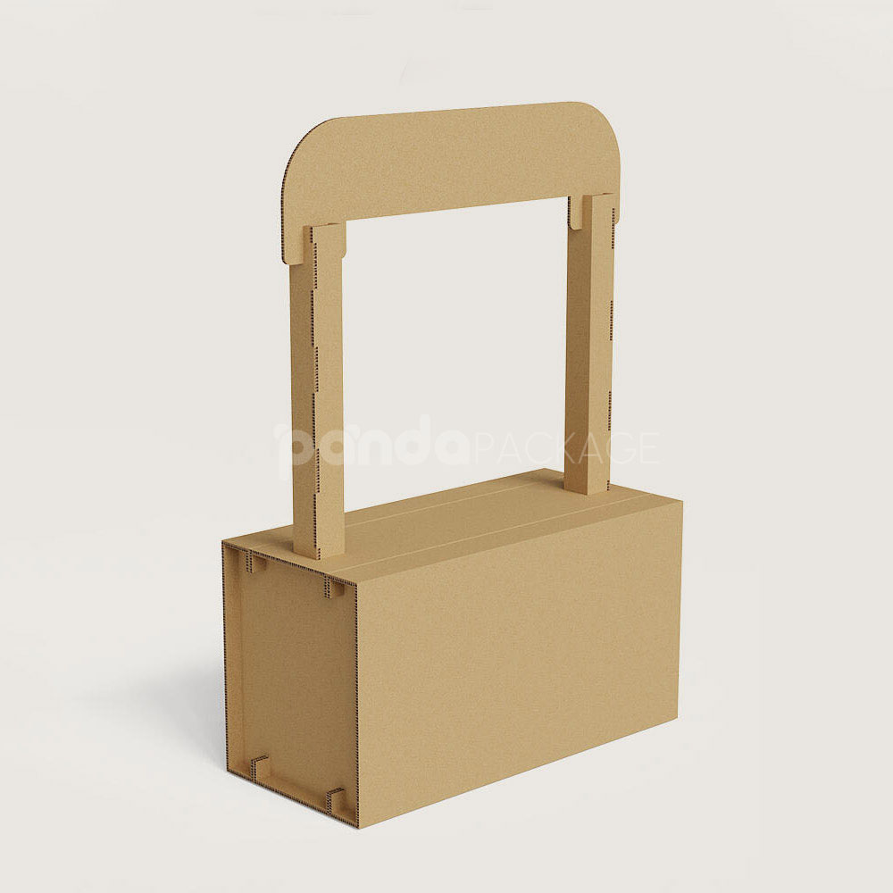 corrugated cardboard promotional display stand with header sign for retail and coffee events