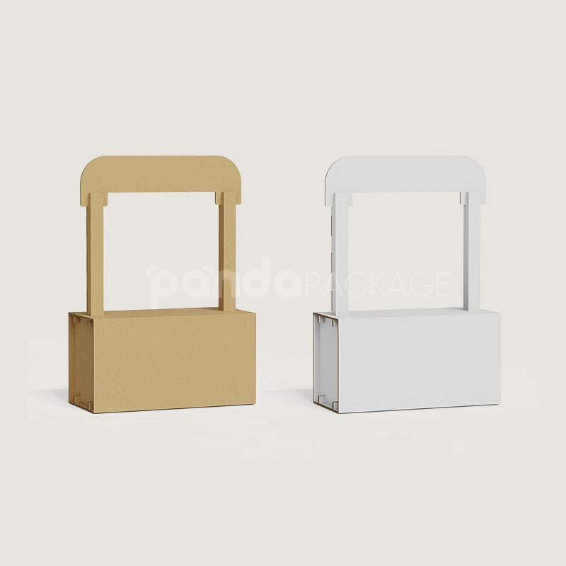 corrugated cardboard promotional display stand with header sign for retail and coffee events