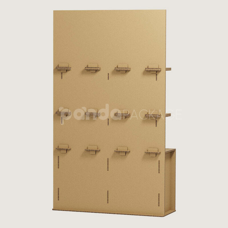 corrugated cardboard floor display stand with reinforced shelves for retail and beverage products