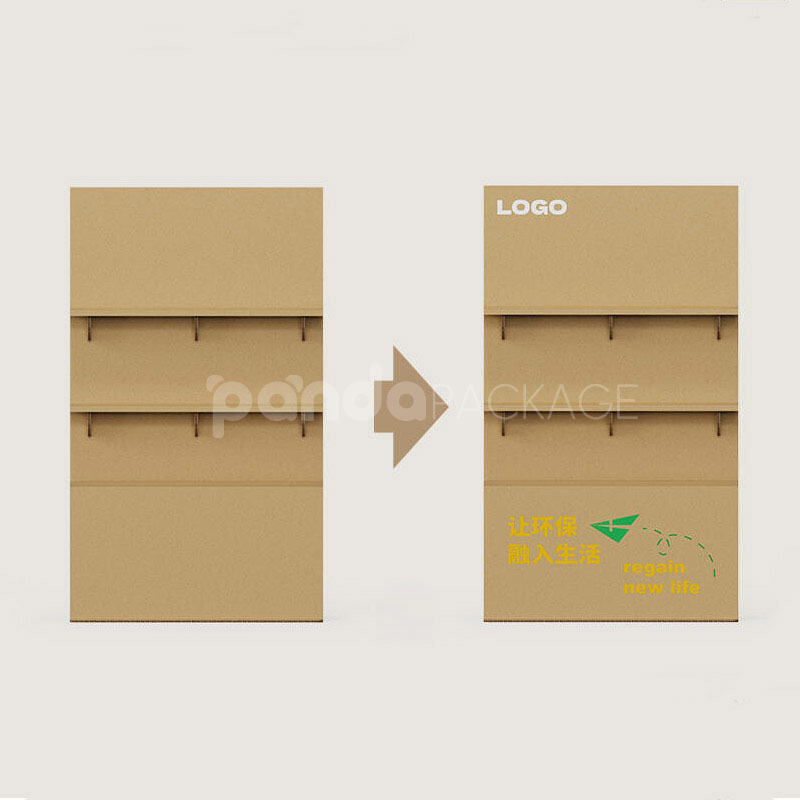 corrugated cardboard floor display stand with reinforced shelves for retail and beverage products