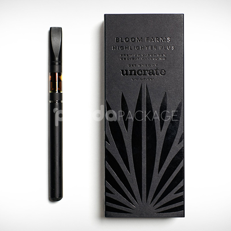 black and silver rigid drawer box with paper sleeve for cannabis vape pen packaging