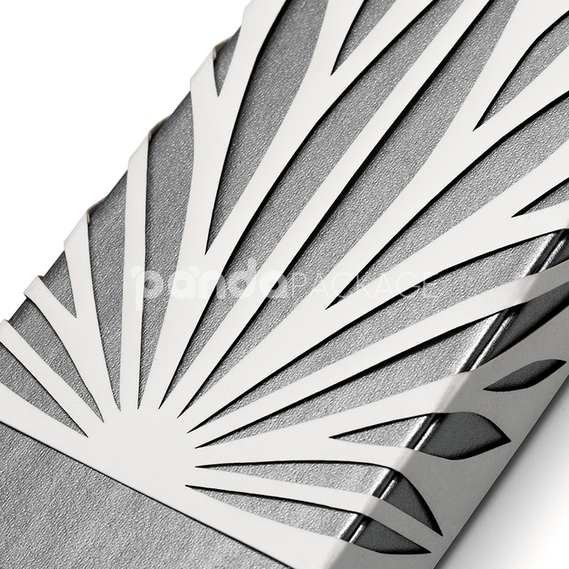 black and silver rigid drawer box with paper sleeve for cannabis vape pen packaging