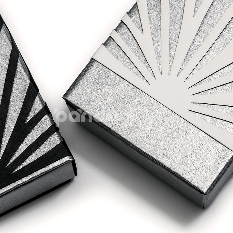 black and silver rigid drawer box with paper sleeve for cannabis vape pen packaging